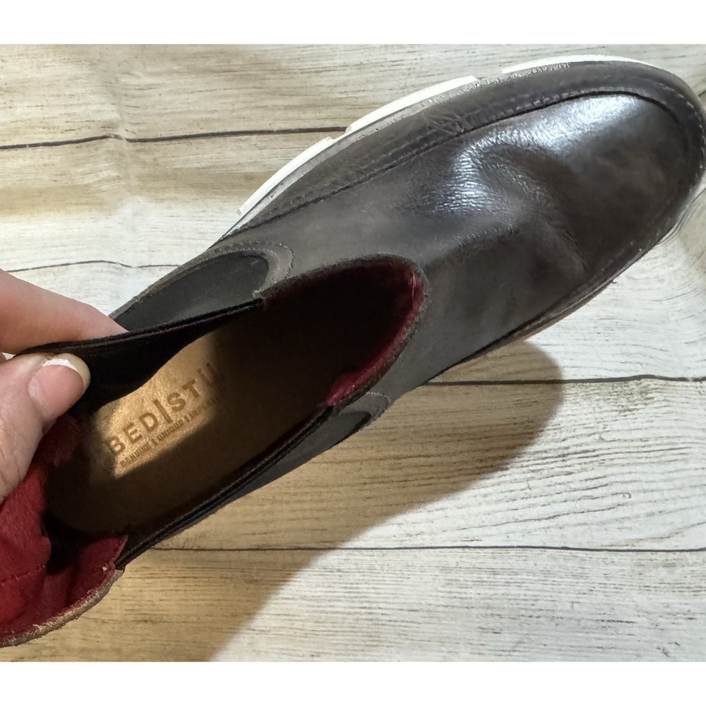 Wmns Bed Stu Chelsea Boots Brown Distressed Leather Chunky White Heel Sz 10 - Picture 5 of 9